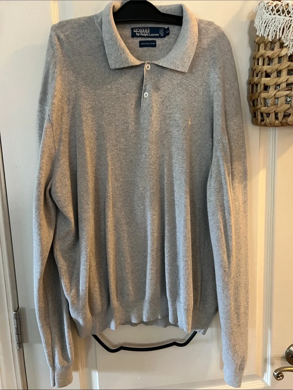 Vintage Polo by Ralph Lauren Light Heather Gray Knit Polo Shirt Sz XL